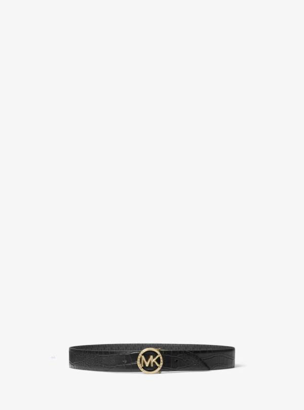 Damske Opasky Michael Kors Reversible Logo and Crocodile Embossed Čierne - Doplnky Michael Kors Sleva | MIYQX-1097